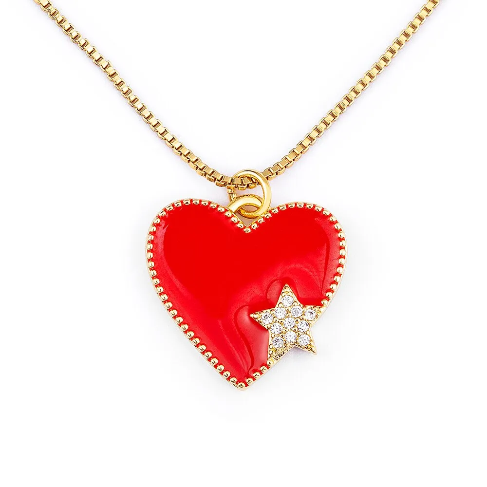 Exquisite Zircon Romantic Heart Women Pendant Simple Star Crystal Necklace