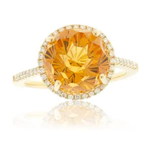 Fancy Cut Beautiful Citrine & Diamond Halo Ring