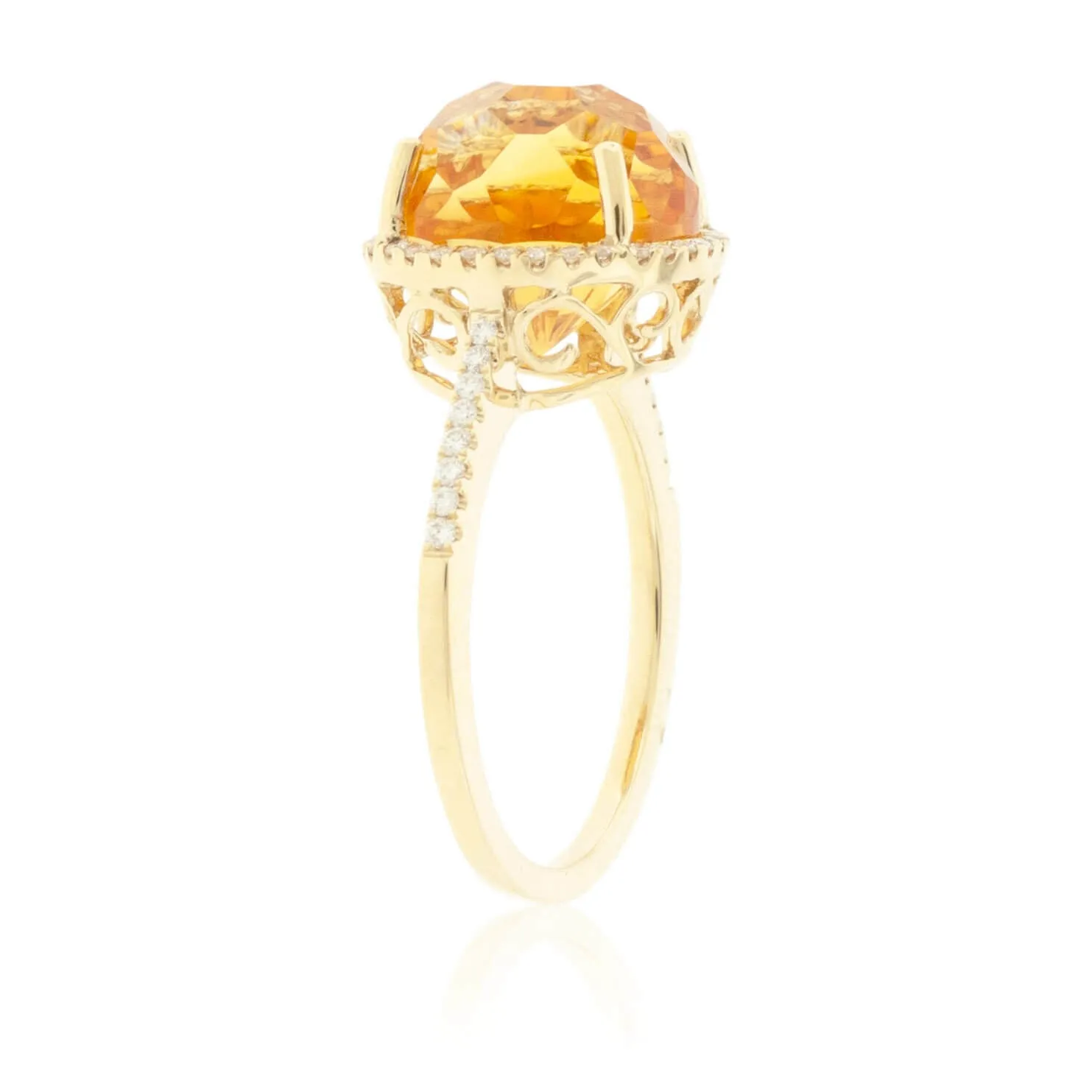 Fancy Cut Beautiful Citrine & Diamond Halo Ring