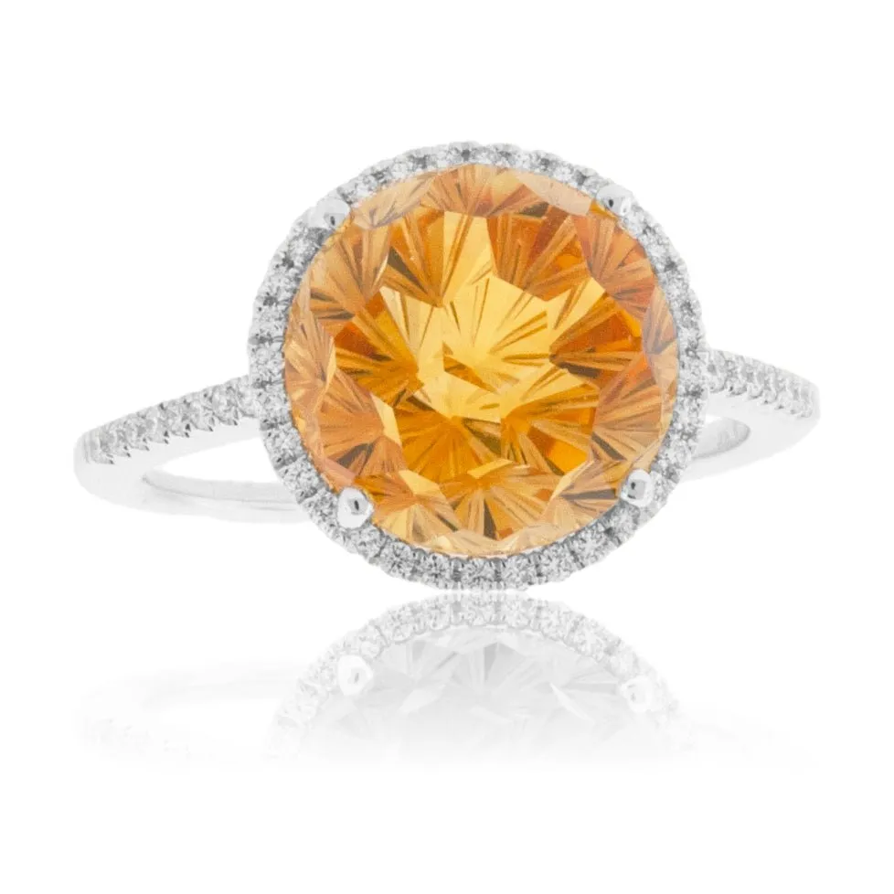 Fancy Cut Beautiful Citrine & Diamond Halo Ring