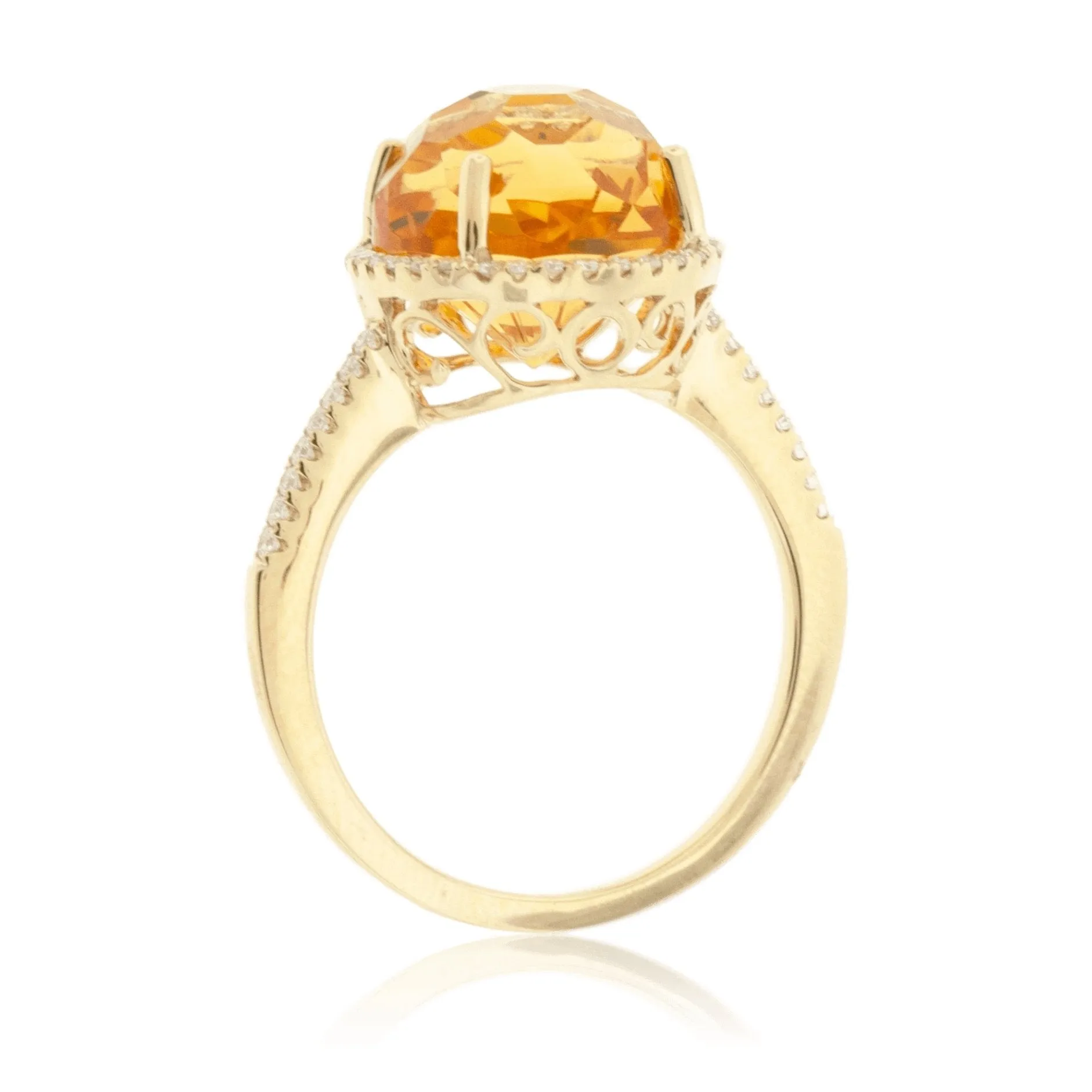 Fancy Cut Beautiful Citrine & Diamond Halo Ring