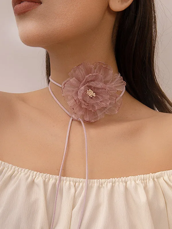 Flower Shape Gauze Necklaces Accessories Dainty Necklace