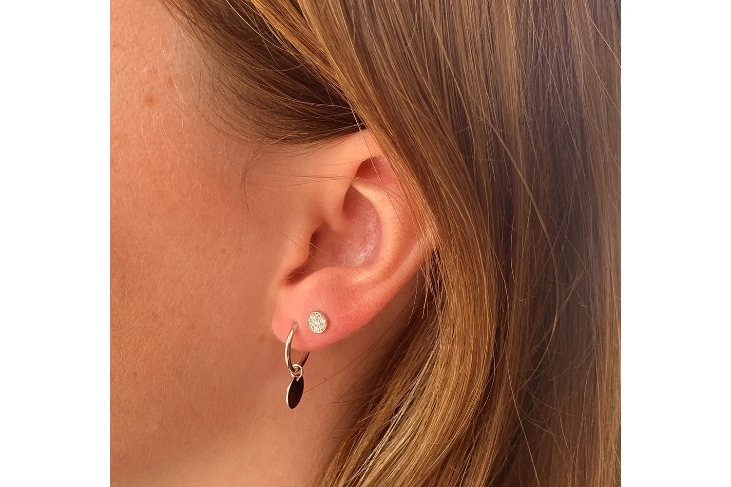 Garo Disc Charm Sterling Silver Hoop Earrings