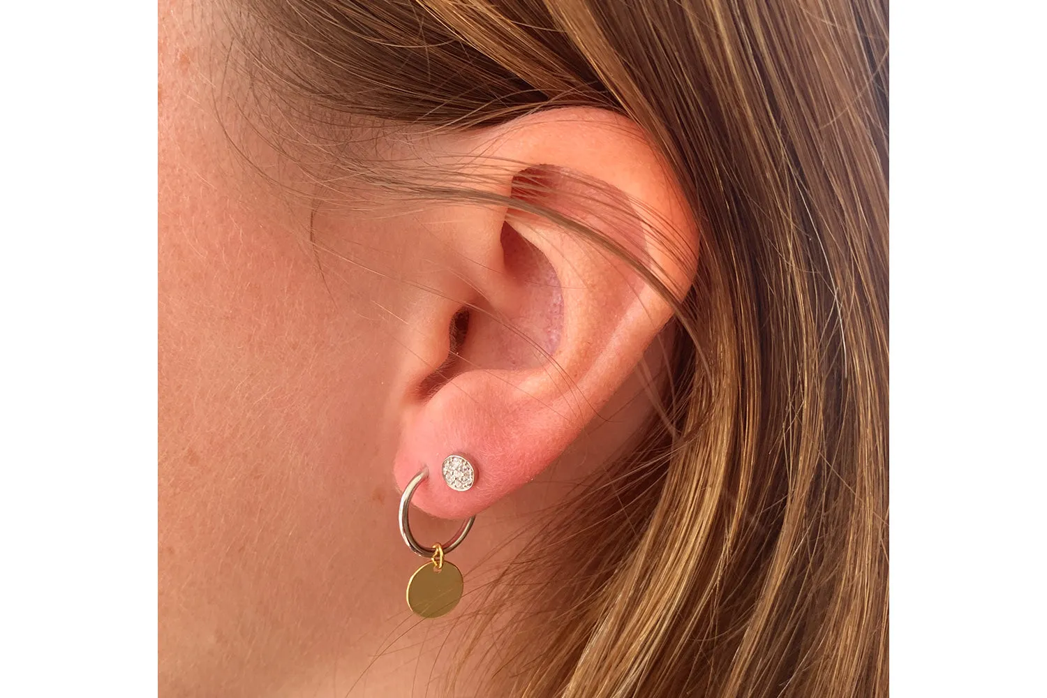 Garo Disc Charm Sterling Silver Hoop Earrings