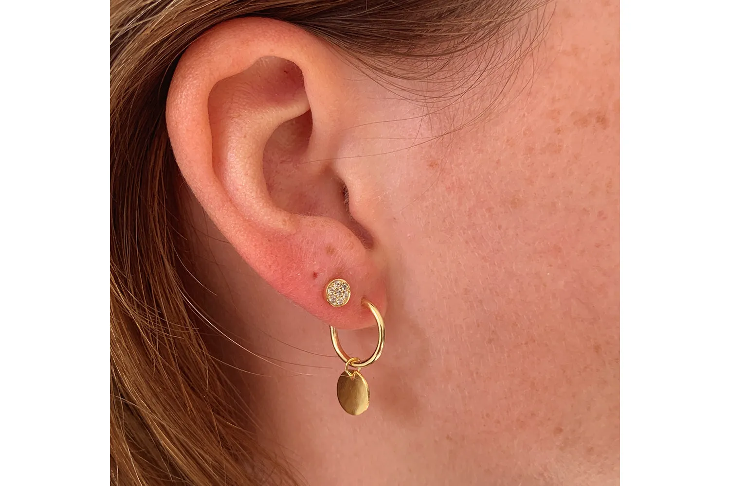 Garo Gold Disc Charm Sterling Silver Hoop Earrings