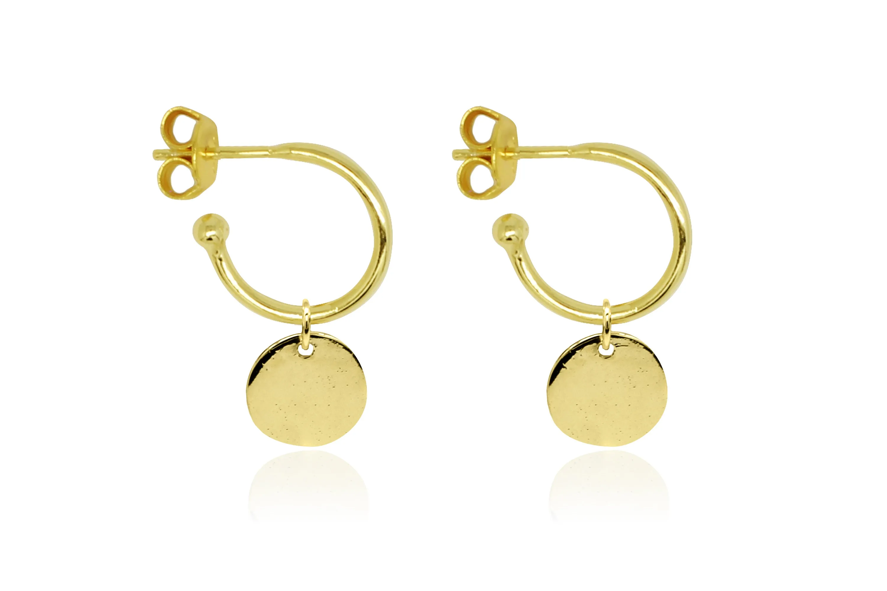 Garo Gold Disc Charm Sterling Silver Hoop Earrings