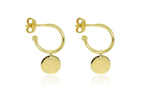 Garo Gold Disc Charm Sterling Silver Hoop Earrings