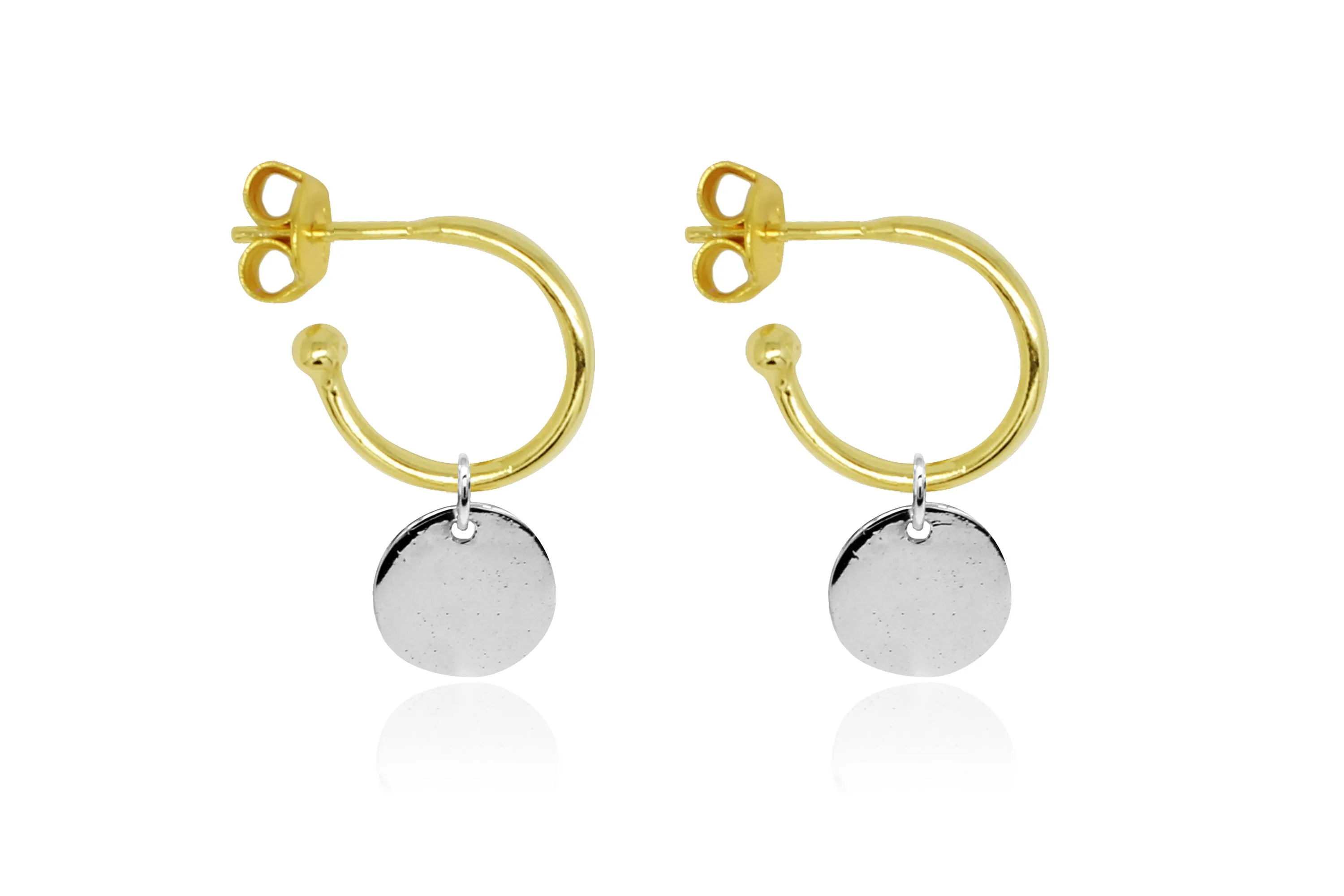 Garo Gold Disc Charm Sterling Silver Hoop Earrings