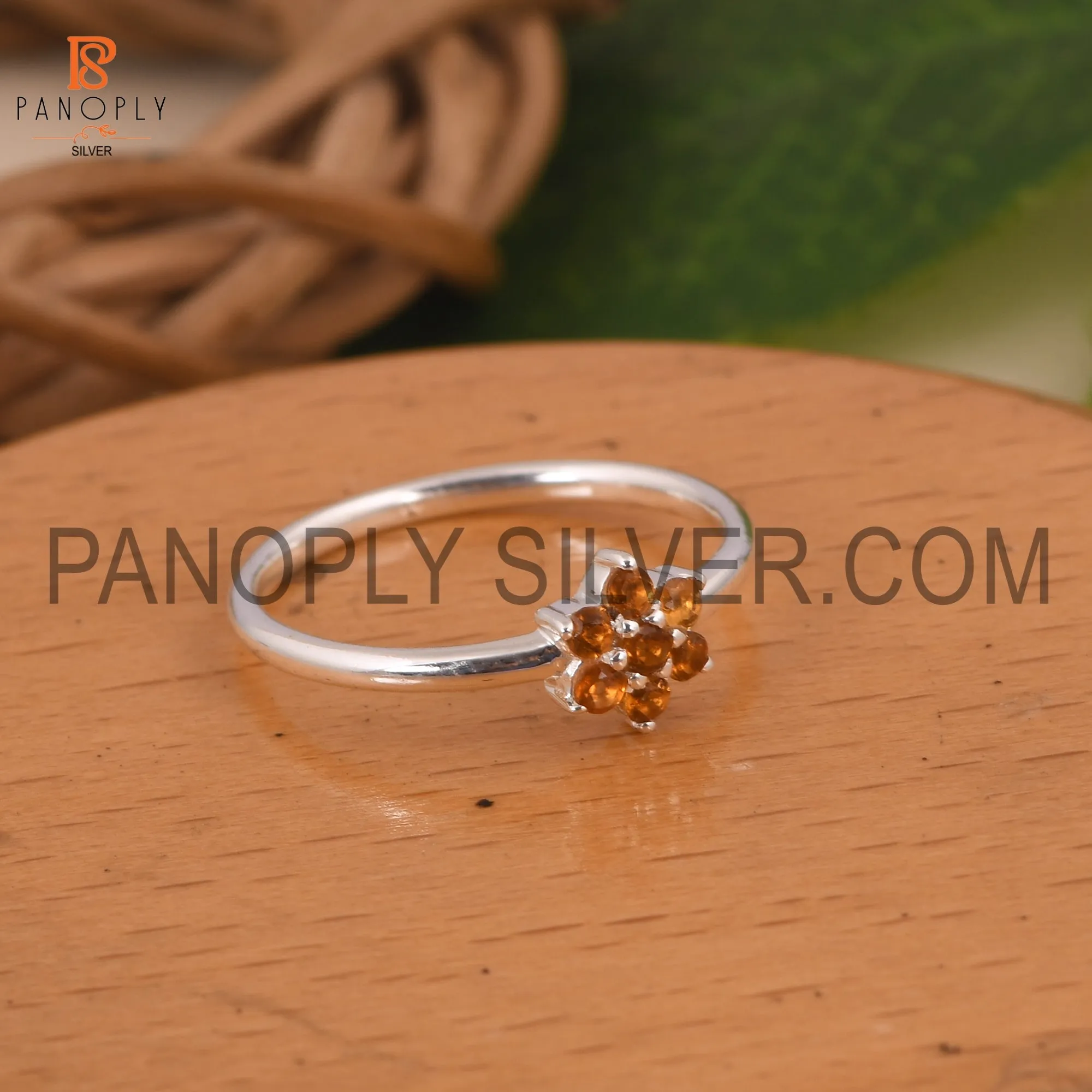 Genuine Citrine Flower Minimalist Dainty Rings