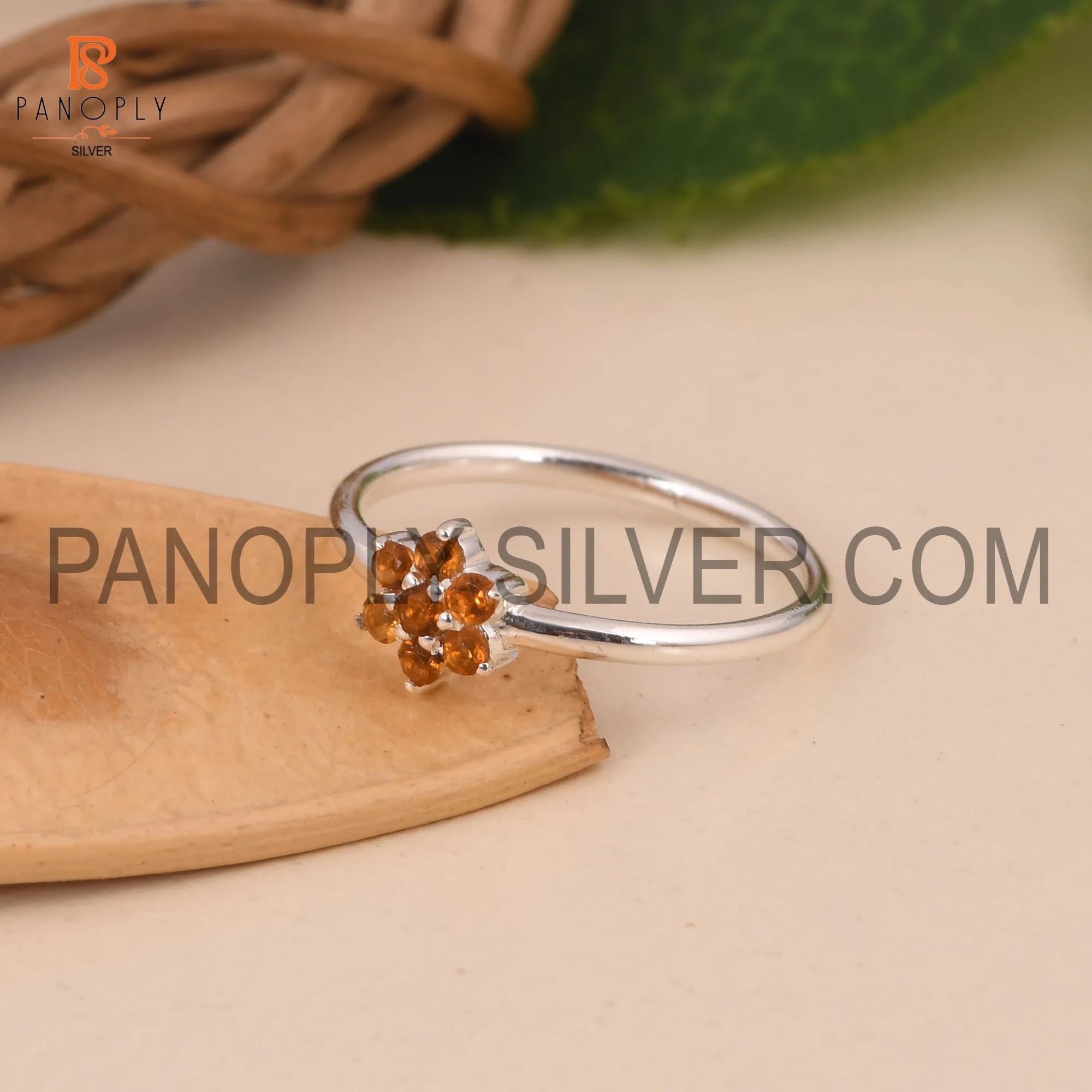 Genuine Citrine Flower Minimalist Dainty Rings