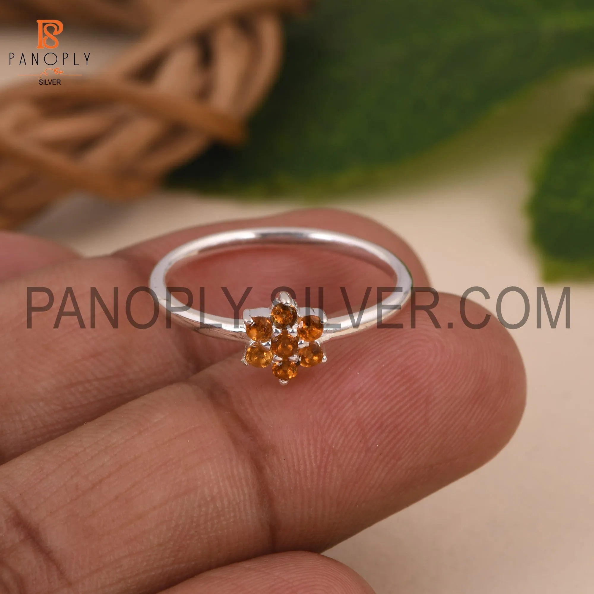Genuine Citrine Flower Minimalist Dainty Rings