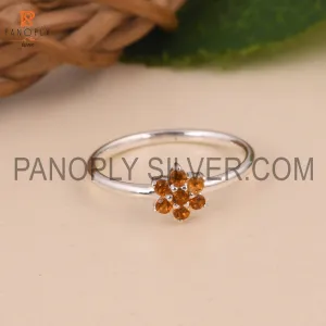 Genuine Citrine Flower Minimalist Dainty Rings