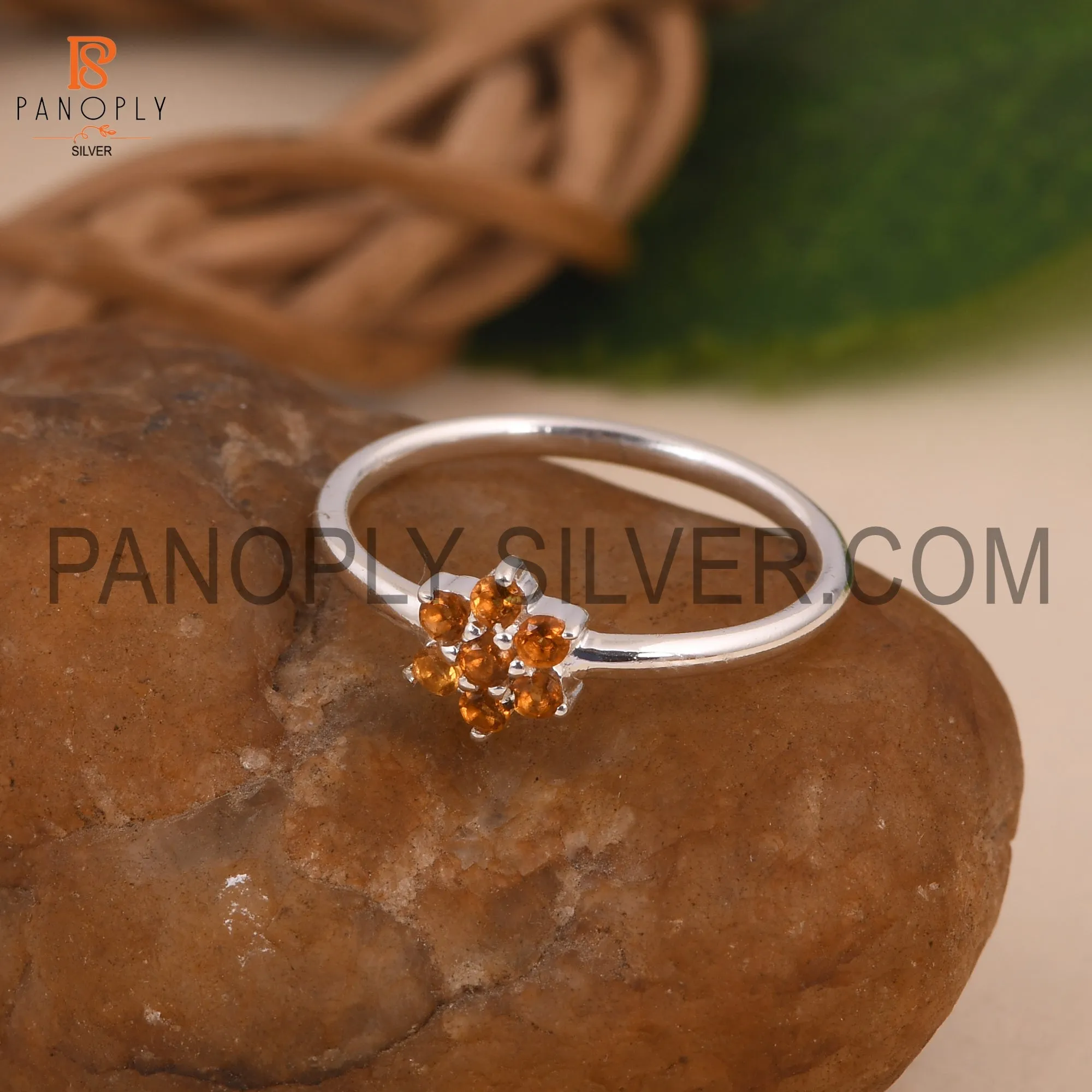 Genuine Citrine Flower Minimalist Dainty Rings