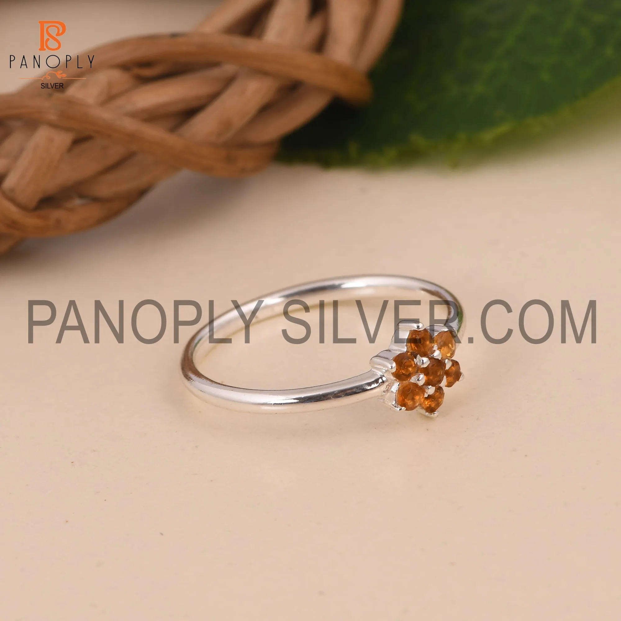 Genuine Citrine Flower Minimalist Dainty Rings