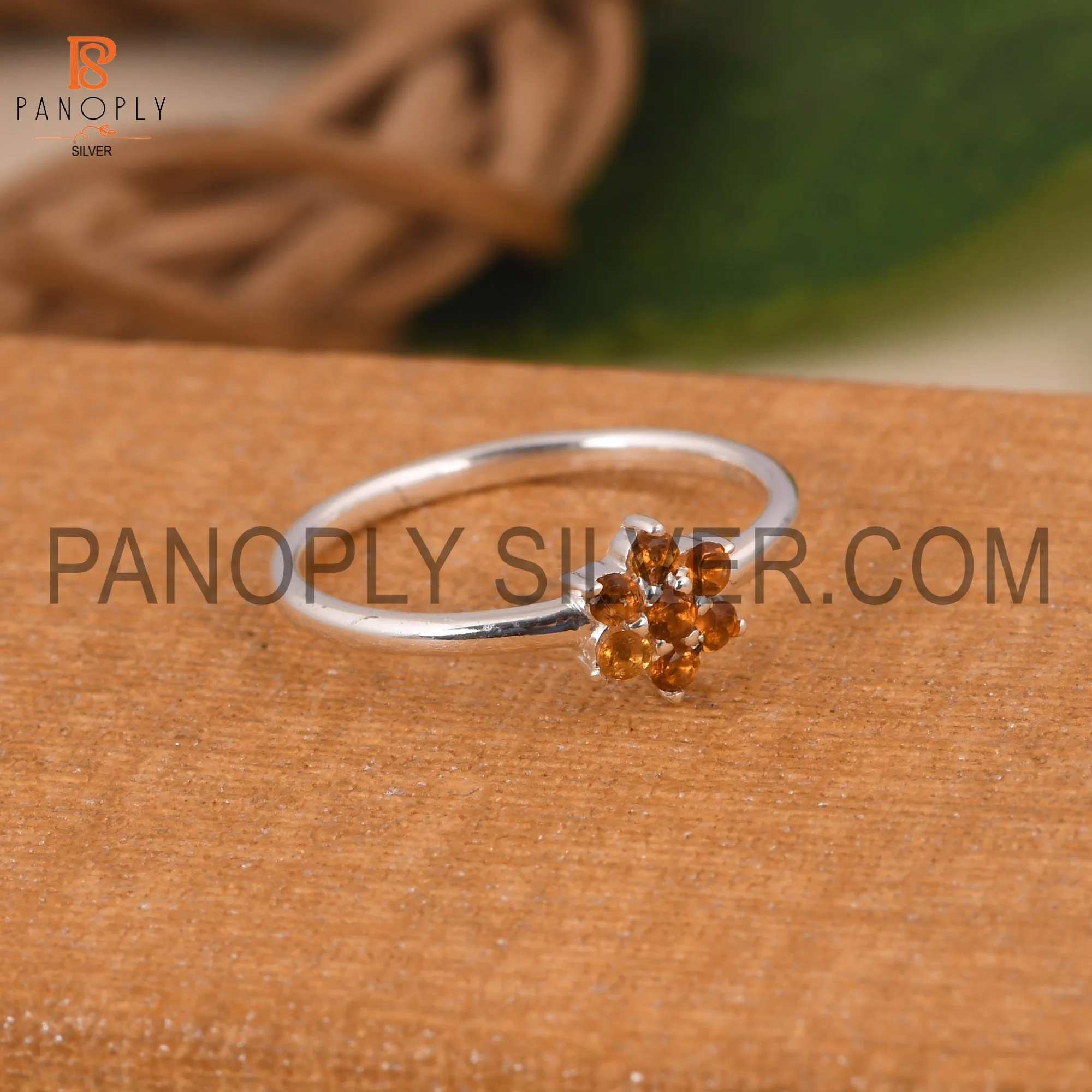 Genuine Citrine Flower Minimalist Dainty Rings