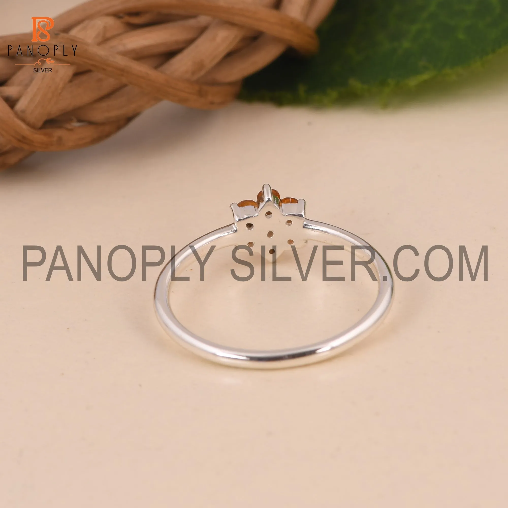 Genuine Citrine Flower Minimalist Dainty Rings