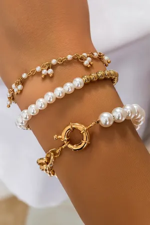 Gold and Pearl Chain Bracelet Set