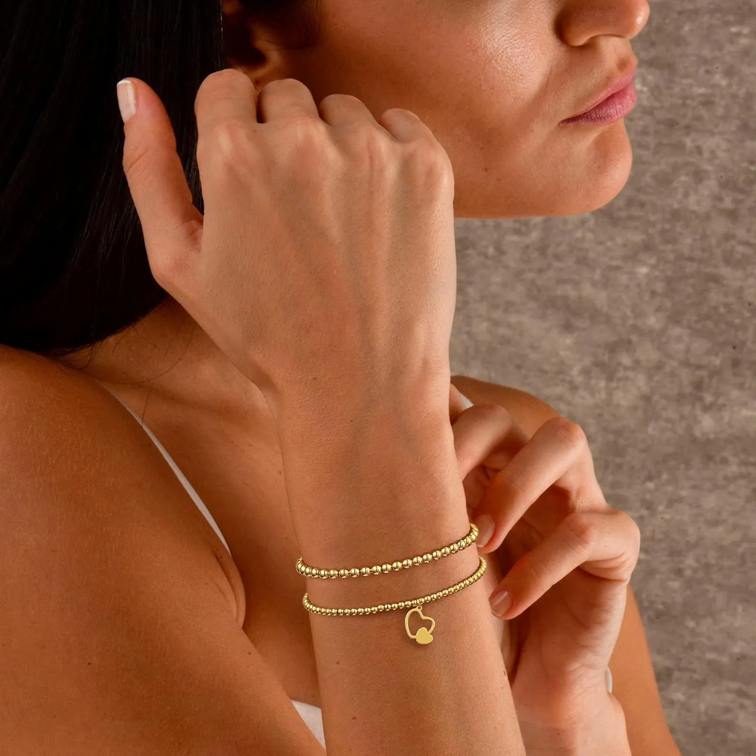 Gold Beaded Bracelets for Women,Dainty 14k Gold Plated Bead Bracelets Stackable Stretch Beads Bracelet Set Simple Trendy Jewelry Gifts for Women
