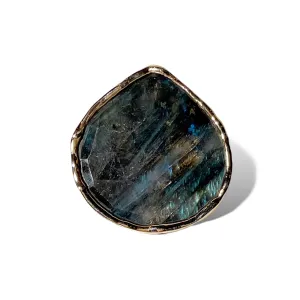 Gold Beautiful Labradorite Teardrop Ring