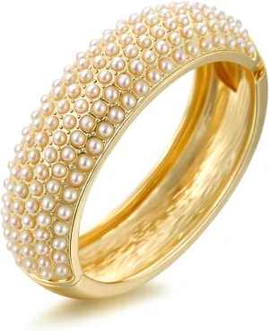Gold Chunky Bangles Bracelets for Women Pearl Cuff Bangles Bracelets Wrist Wrap Bracelets Bangles Jewelry
