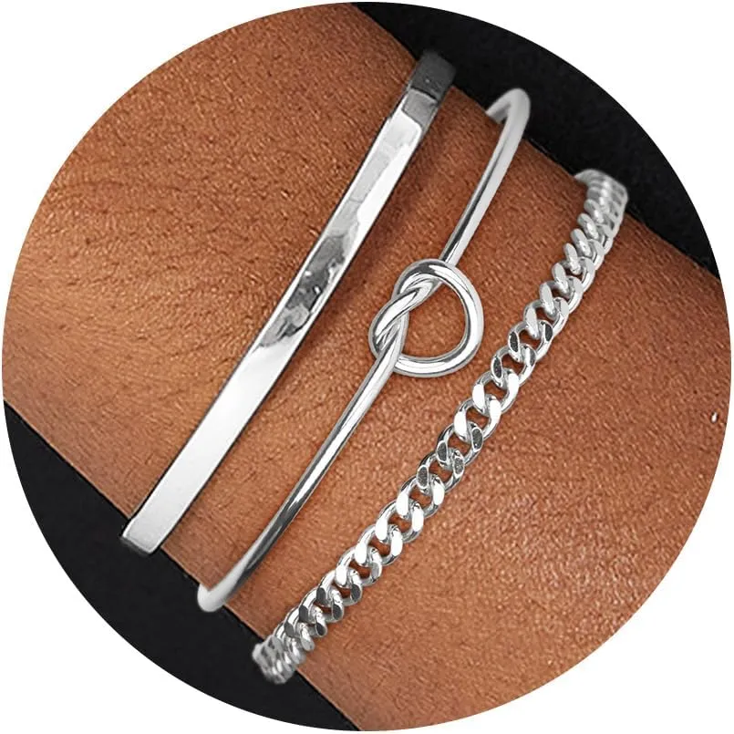 Gold Cuff Bracelets for Women,Dainty Gold Bangle Bracelets Set for Women Trendy, Simple Cuban Chain Bracelet Stack Jewelry