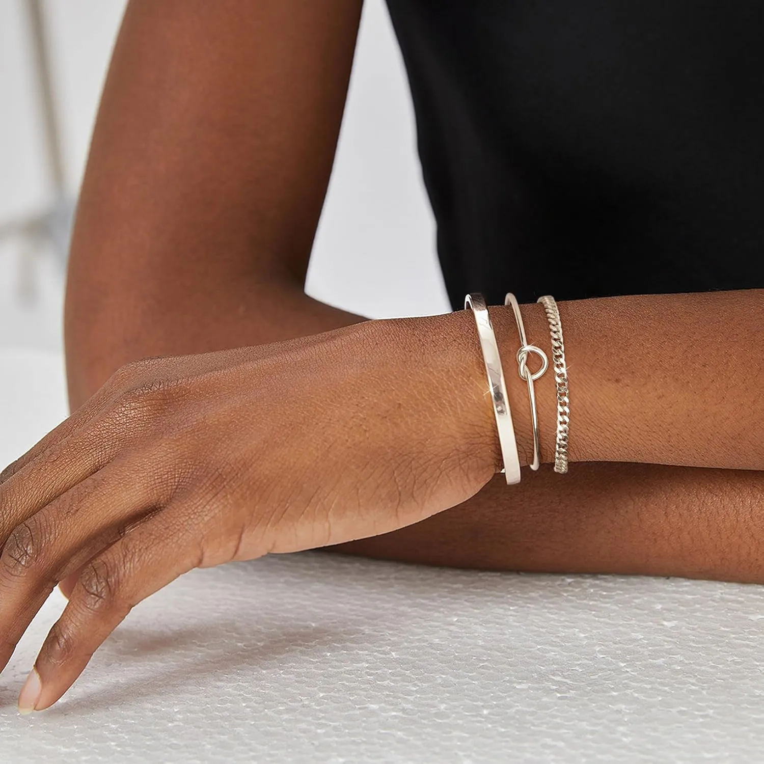 Gold Cuff Bracelets for Women,Dainty Gold Bangle Bracelets Set for Women Trendy, Simple Cuban Chain Bracelet Stack Jewelry