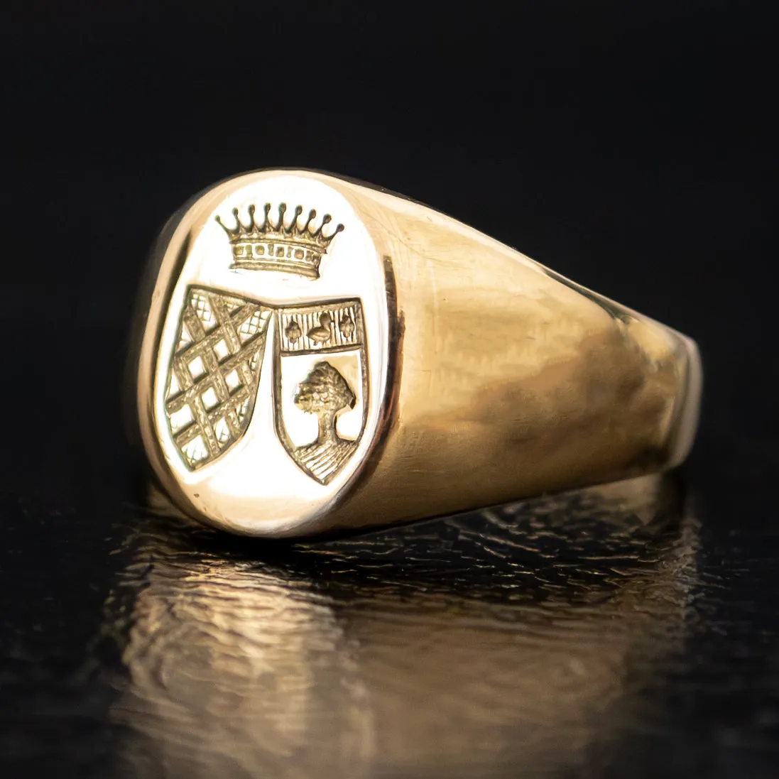 Gold Double Shield Signet Ring