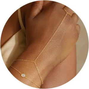 Gold Hand Chain Bracelets for Women Trendy, Dainty 2PCS Gold Ring Bracelet Hand Chain Finger Bracelets Layered Stackable Link Bracelets for Women Jewelry Gifts for Women