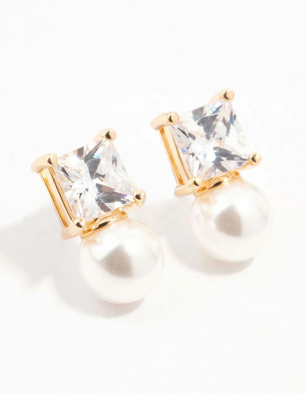 Gold Princess Cubic Zirconia Pearl Stud Earrings