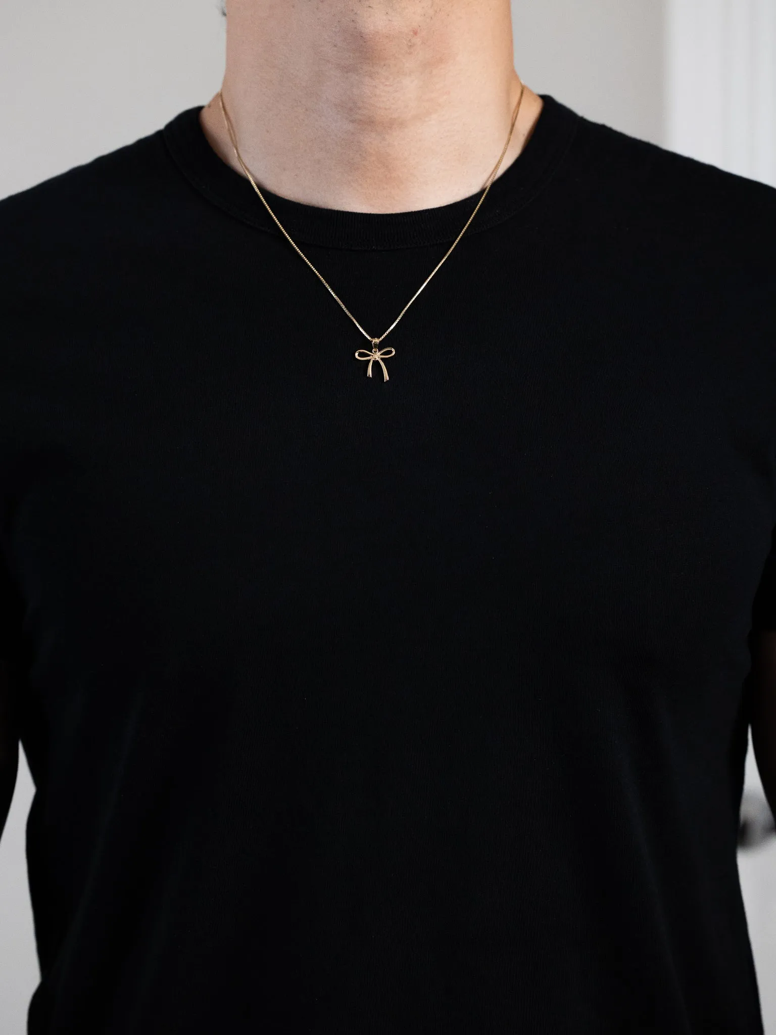 Gold Small Ribbon Bow Pendant Necklace Model-YC1258