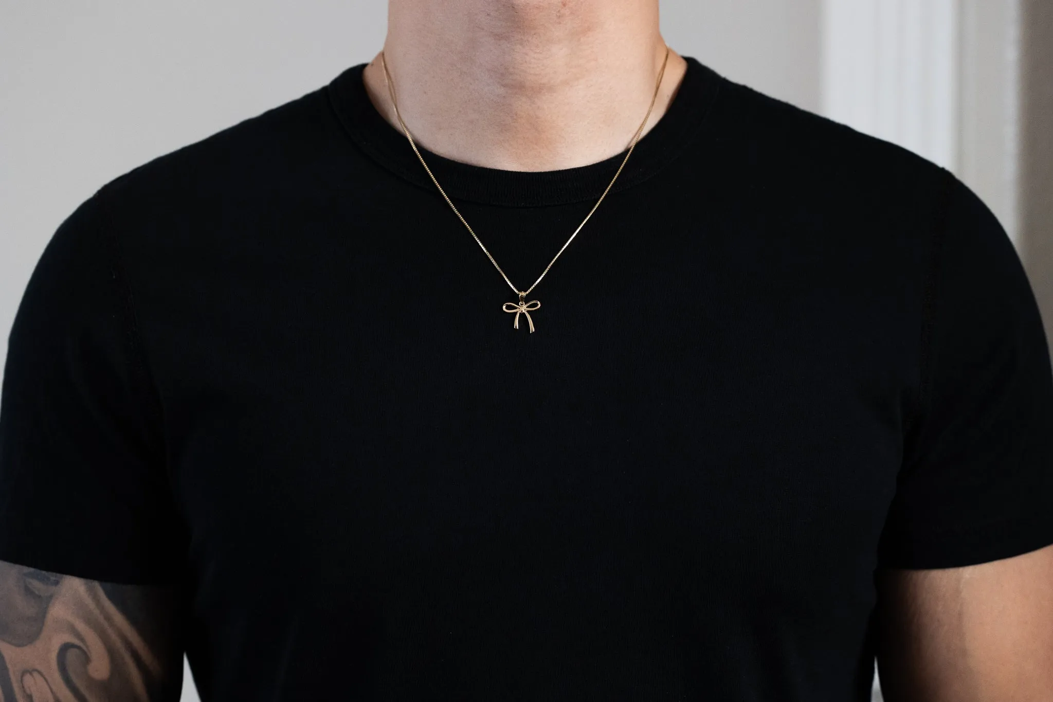 Gold Small Ribbon Bow Pendant Necklace Model-YC1258