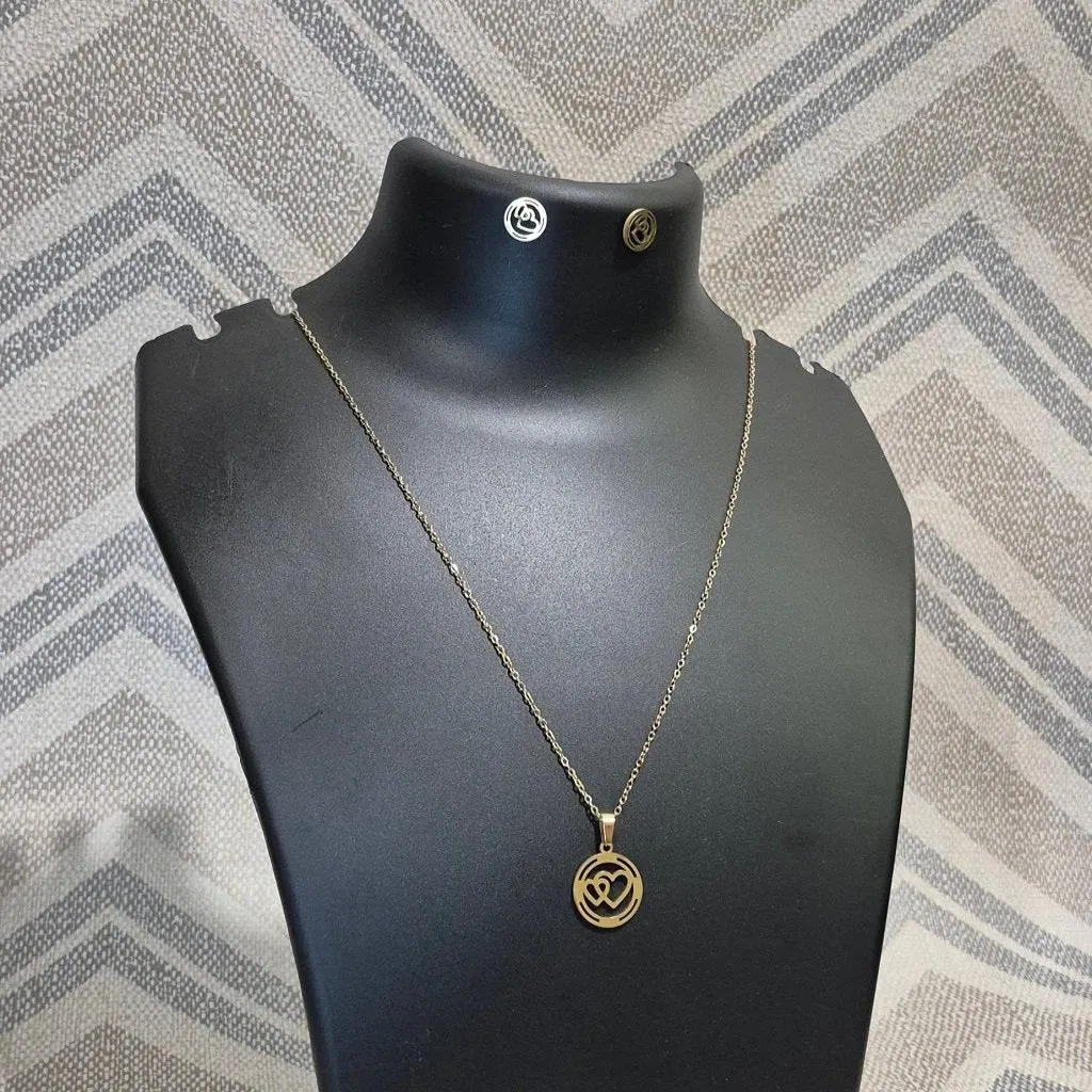 Golden hearts stylish chain pendant with matching ear tops tarnish free for Girls women others