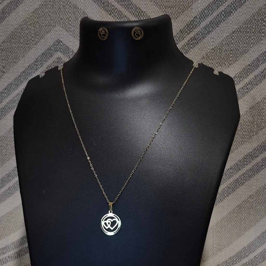 Golden hearts stylish chain pendant with matching ear tops tarnish free for Girls women others