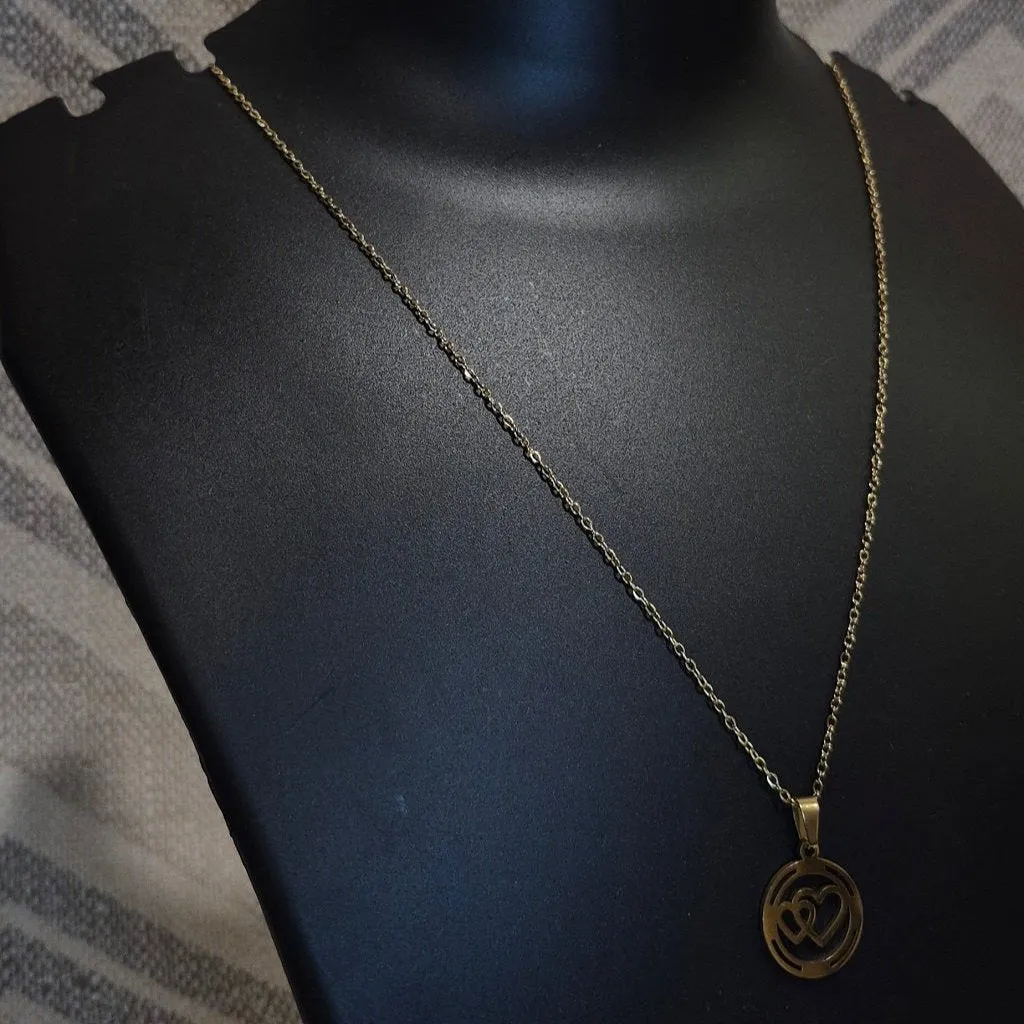 Golden hearts stylish chain pendant with matching ear tops tarnish free for Girls women others