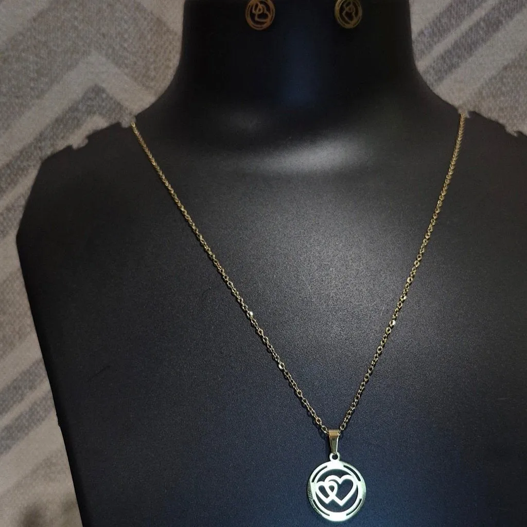 Golden hearts stylish chain pendant with matching ear tops tarnish free for Girls women others