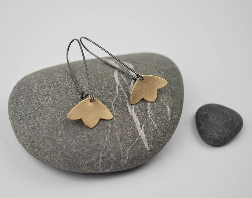 Golden Lotus Earring--Brushed Gold Filled Metal on Oxidized Silver Kidney Earwires