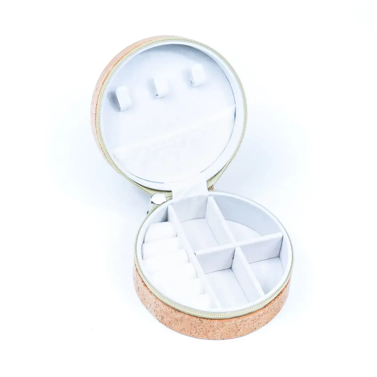 Golden Natural Cork Round Jewelry Box