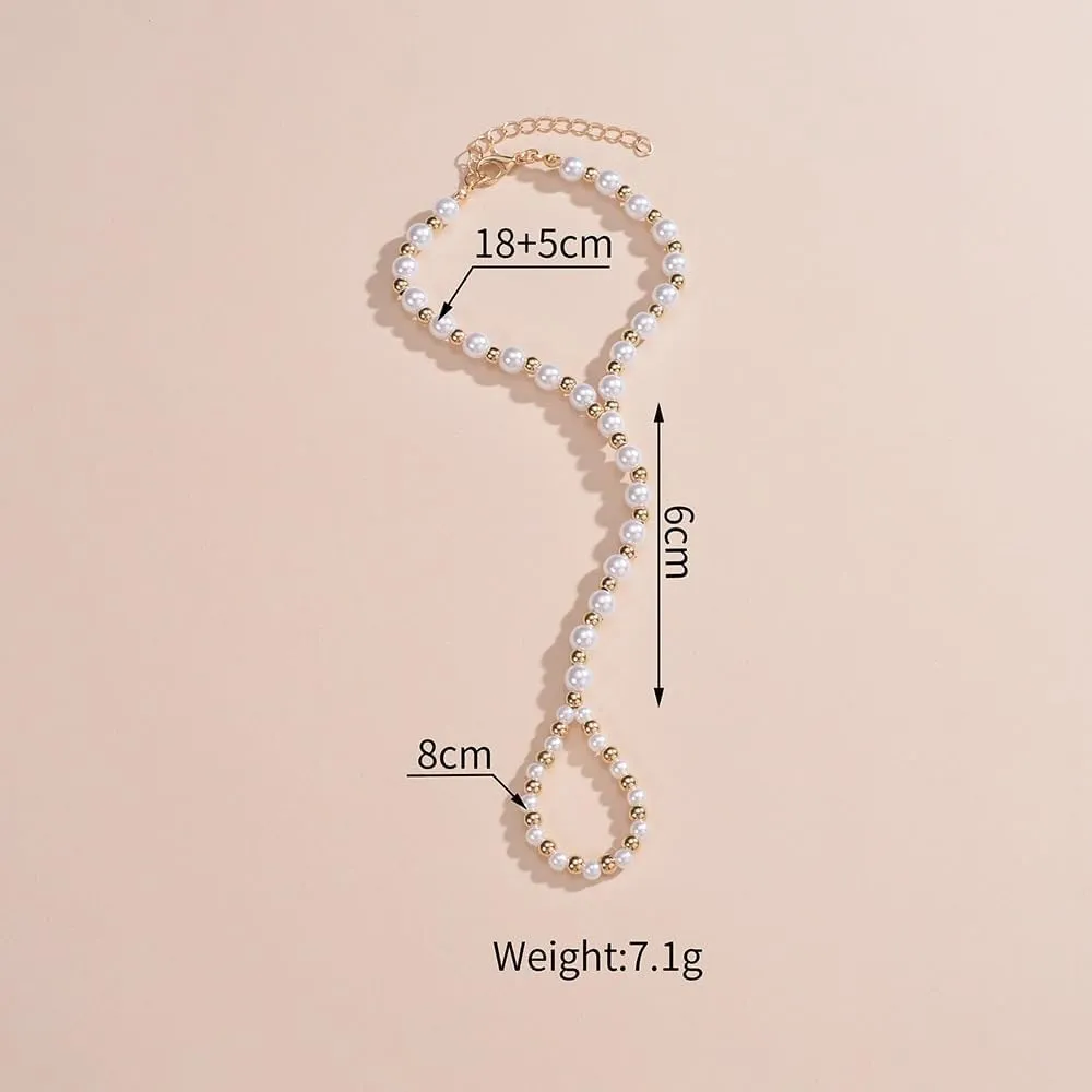 Hand Chain Rings Bracelets for Women Dainty Gold Finger Bracelet Ring Hand Chain Bracelets Butterfly Heart Pearl Hand Jewelry Ring Bracelet for Women Summer Trendy Stuff