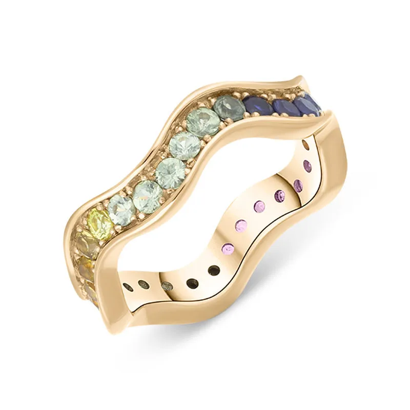 Hans D Krieger 18ct Rose Gold 1.65ct Sapphire Multicoloured Wave Eternity Ring