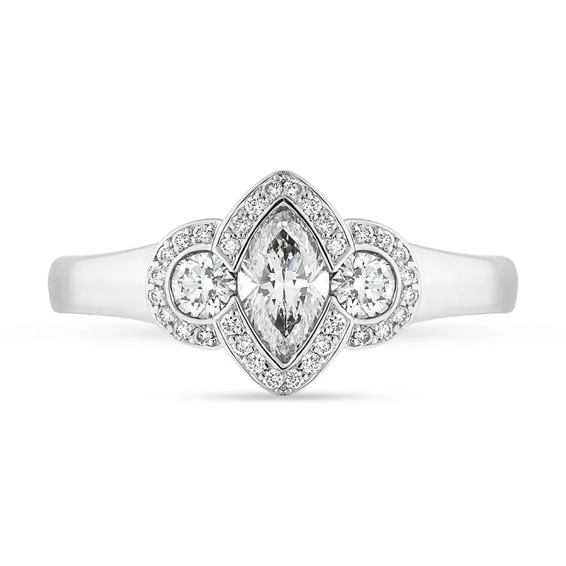 Hans D Krieger 18ct White Gold 0.83ct Diamond Marquise Cluster Ring D