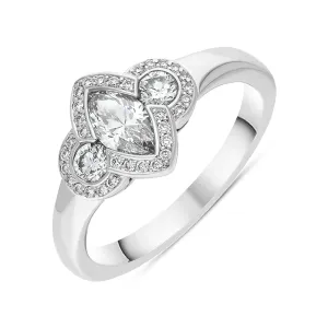 Hans D Krieger 18ct White Gold 0.83ct Diamond Marquise Cluster Ring D