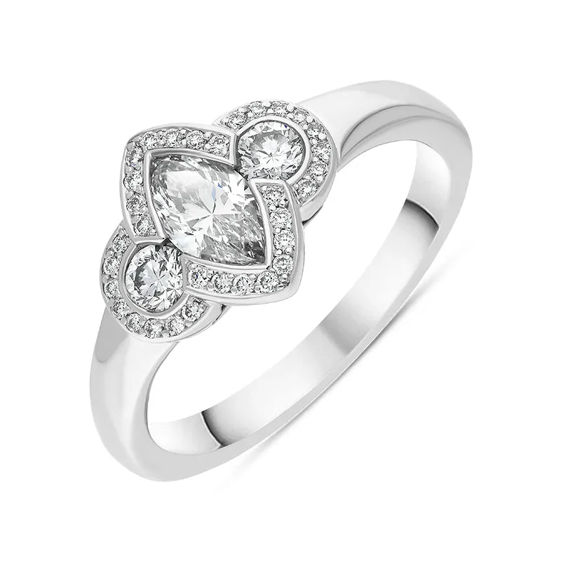 Hans D Krieger 18ct White Gold 0.83ct Diamond Marquise Cluster Ring D