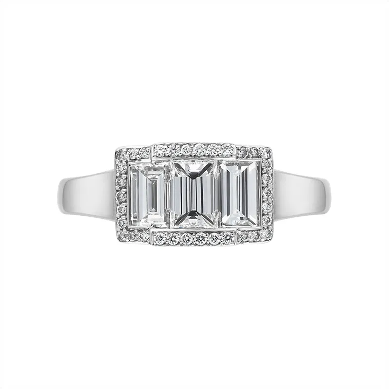 Hans D Krieger 18ct White Gold 1.44ct Diamond Three Stone Baguette Cut Cluster Ring