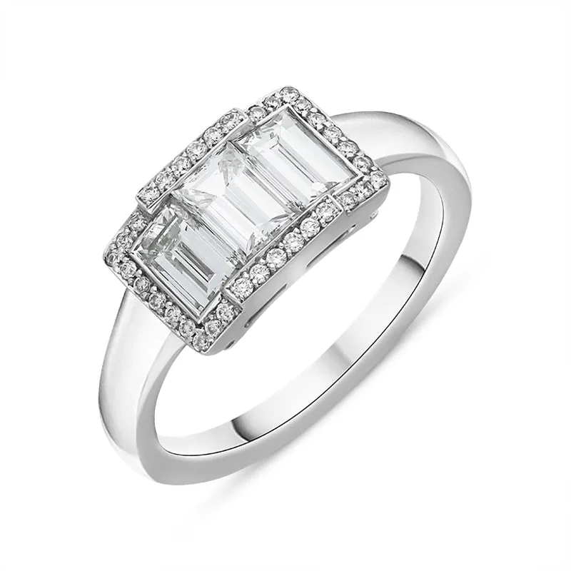 Hans D Krieger 18ct White Gold 1.44ct Diamond Three Stone Baguette Cut Cluster Ring