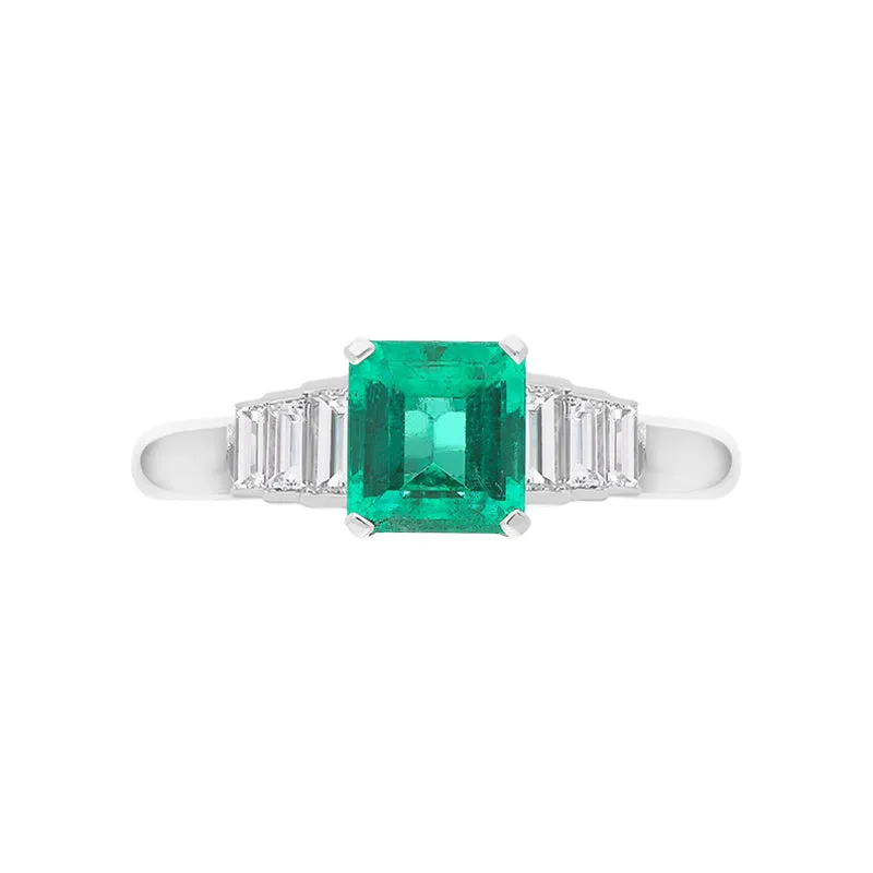 Hans D Krieger 18ct White Gold Emerald Diamond Emerald Cut Cluster Ring