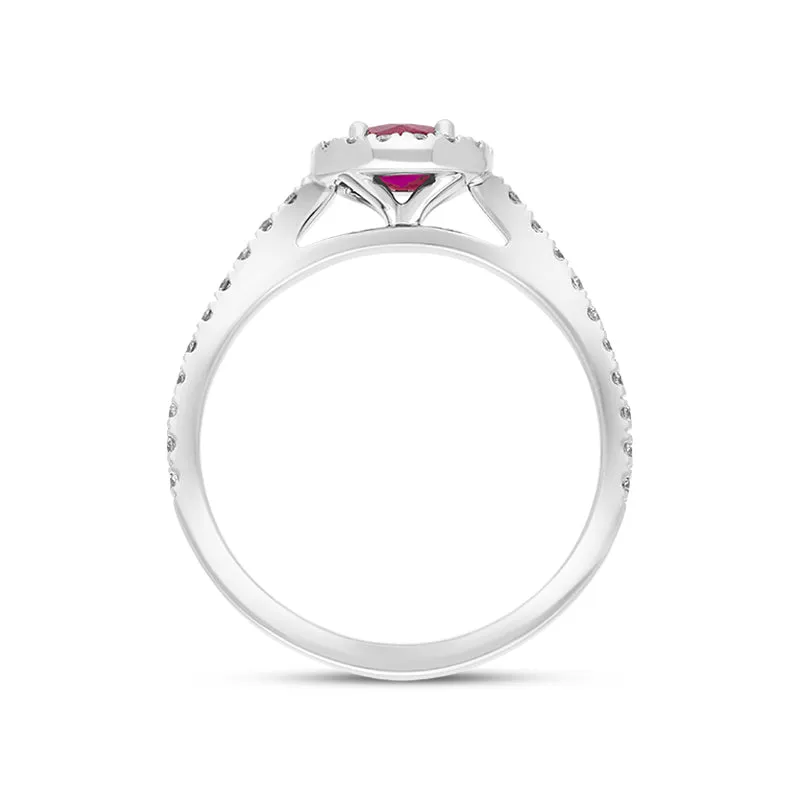 Hans D Krieger 18ct White Gold Ruby Diamond Round Cluster Ring