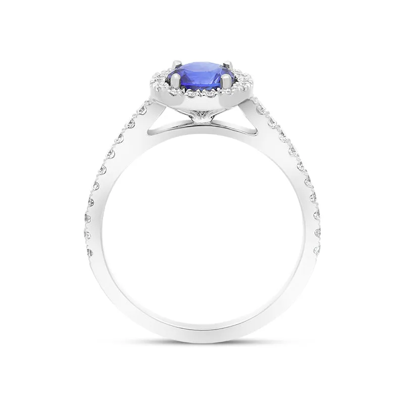 Hans D Krieger 18ct White Gold Sapphire Diamond Round Cluster Ring