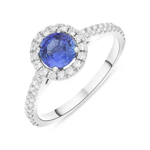 Hans D Krieger 18ct White Gold Sapphire Diamond Round Cluster Ring