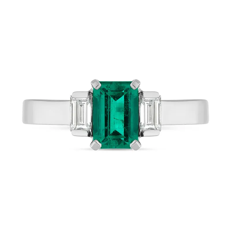 Hans D Krieger Platinum 1.08ct Emerald Diamond Three Stone Ring D
