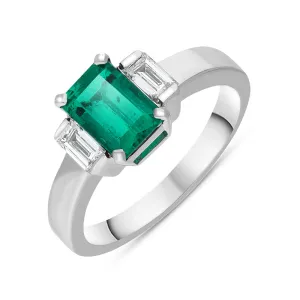 Hans D Krieger Platinum 1.08ct Emerald Diamond Three Stone Ring D